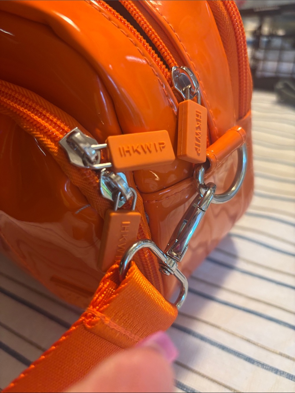 Glossy Orange Patent Crossbody Bag for Women - Picture 8 of 9